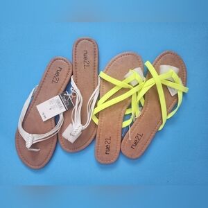 NWT 2- Rue 21 Womens Size 8 Strappy Slip On Summer Sandals 1-White 1-Neon.